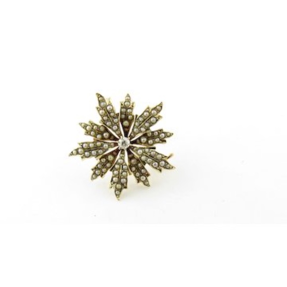 Vintage 14 Karat Yellow Gold Seed Pearl and Diamond Pendant #4364 - Picture 2 of 8